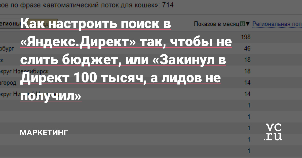 Как настроить Поиск в Яндекс Директе так, чтобы не слить бюджет, или «Закинул в Директ 100 тысяч, а лидов не получил»